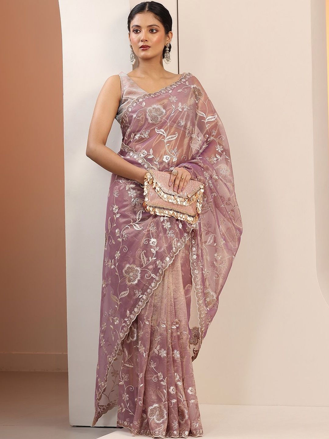 Libas Mauve Embroidered Nylon Saree With Unstitched Blouse Piece-picture-10