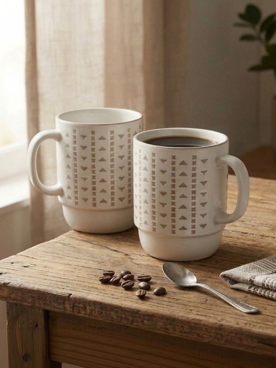 Femora Beige 2 Pcs Geometric Printed Glass Mugs 350 ml Each-image-43