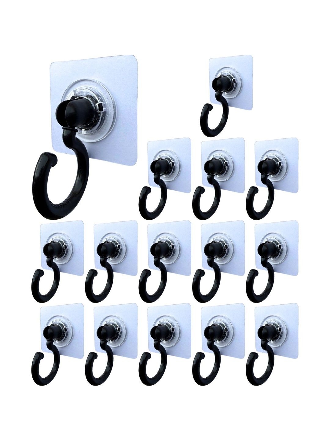 BESTZONE RETAIL MALL Set Of 15 Black & White Self Adhesive 360 Rotating Wall Stick Hook-image-48