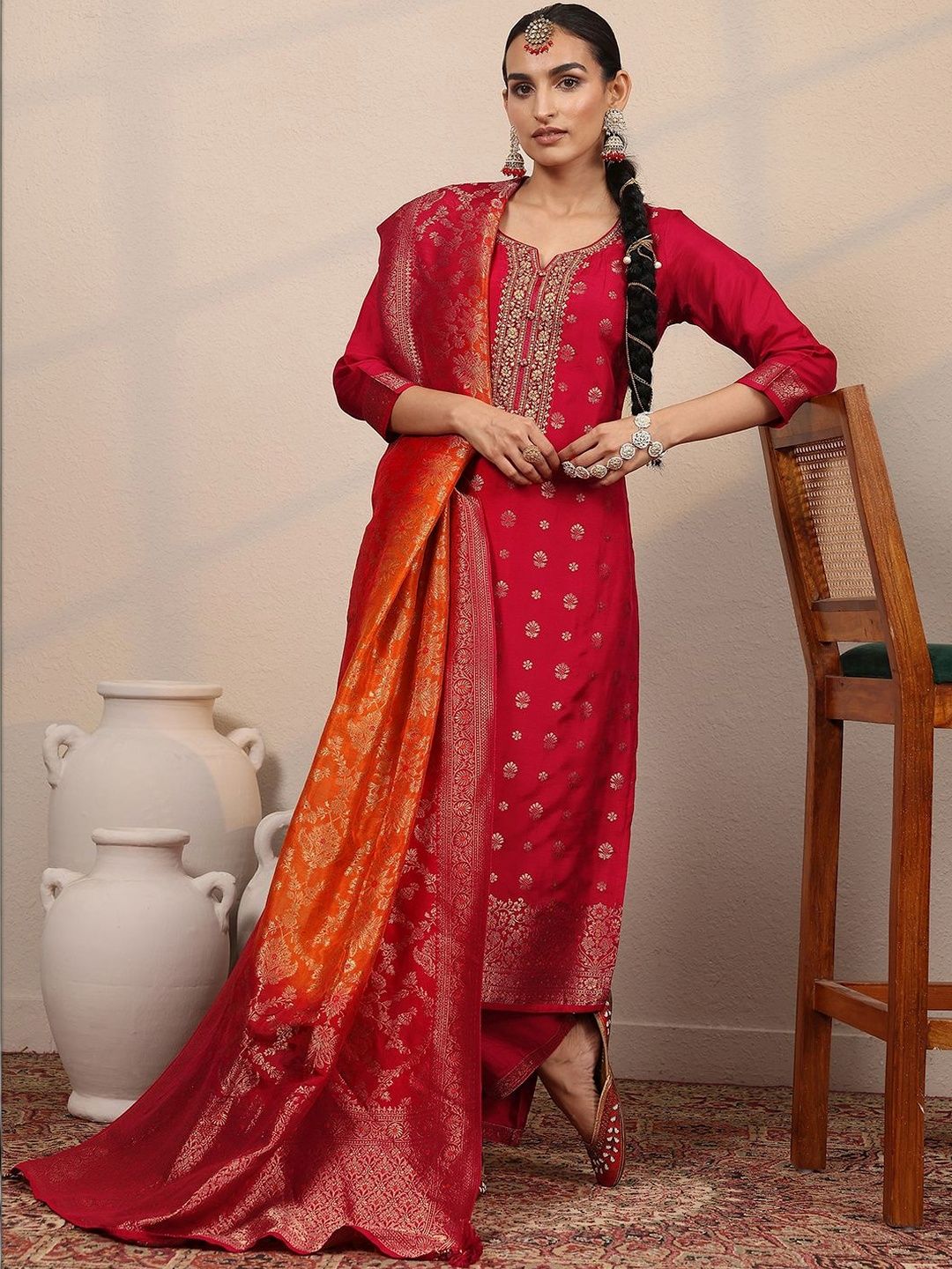 Libas Women Regular Thread Work Kurta with Trousers & With Dupatta-image-32