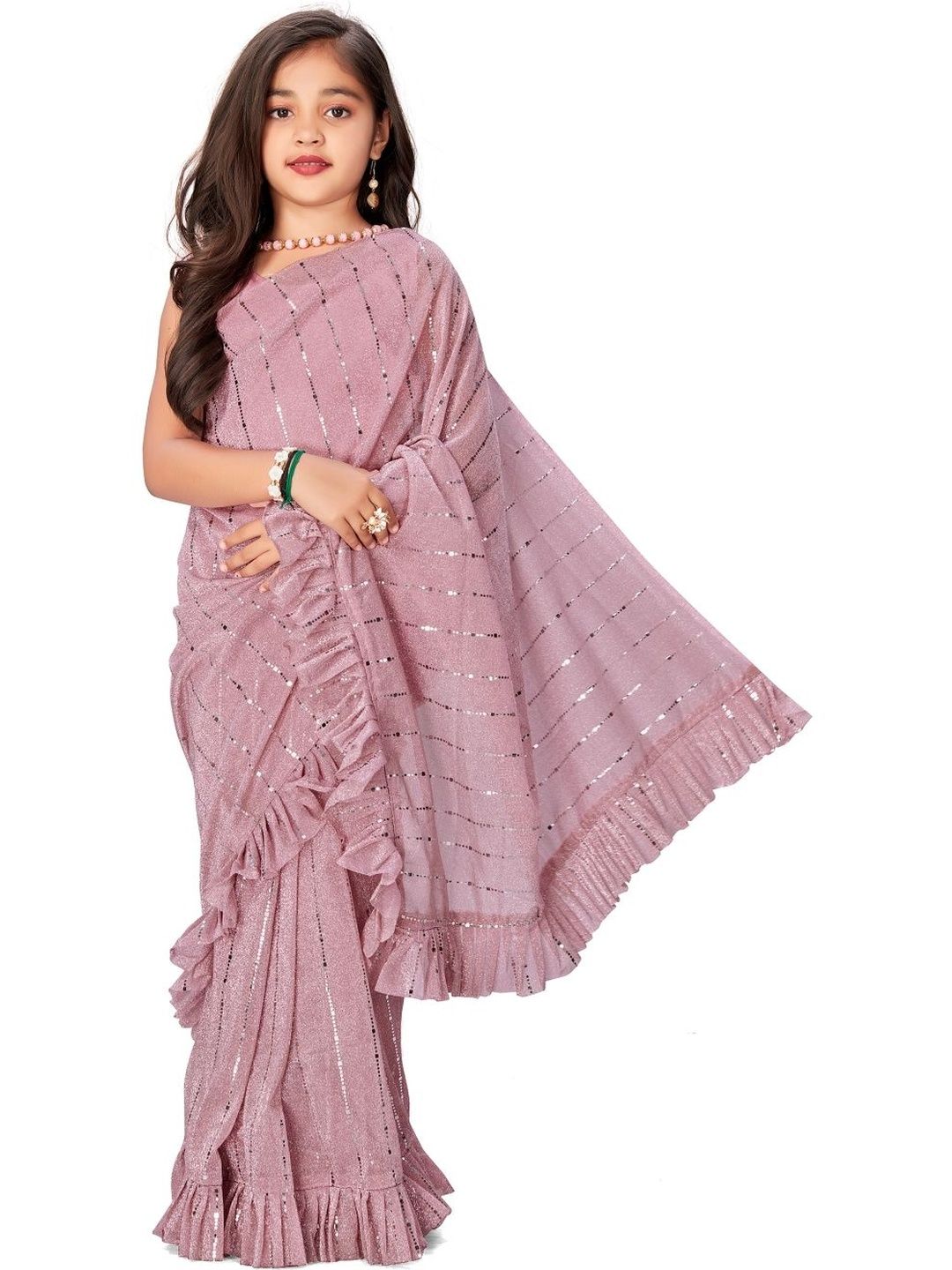 Sangria Girls Embellished Ruffle Ready To Wear Sarees-image-34