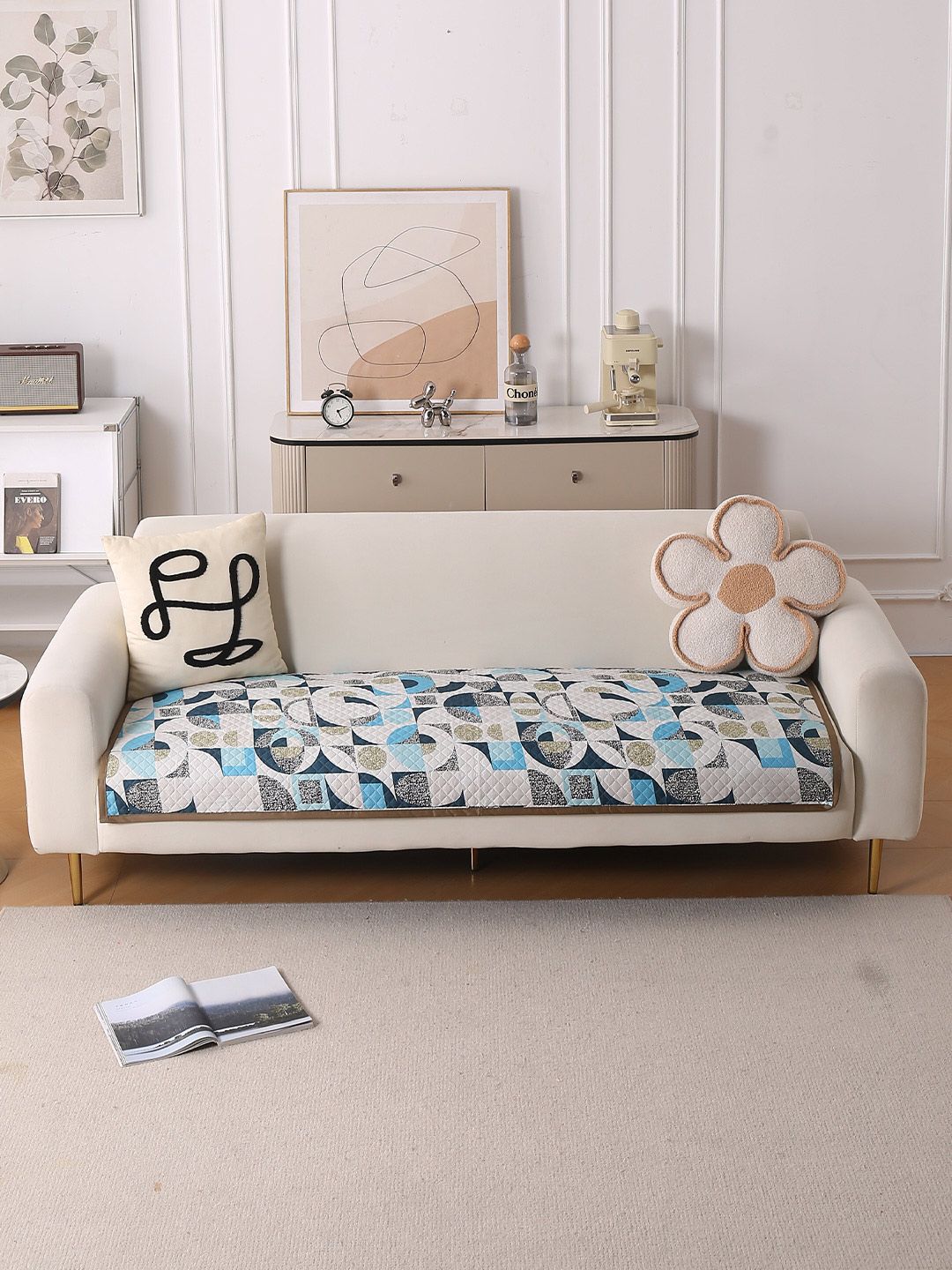 HOKIPO Blue Printed 1 Piece Sofa Cover Without Arms-picture-22