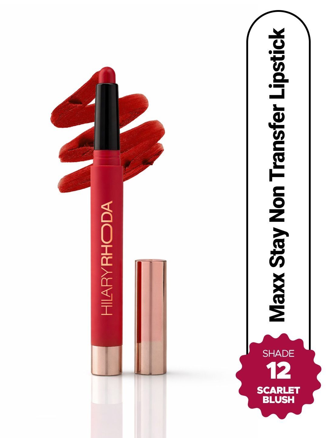 Hilary Rhoda Maxx Stay Non Transfer Lip Crayon Lipstick - 1.5 g - Scarlet Blush - Shade 12-image-38