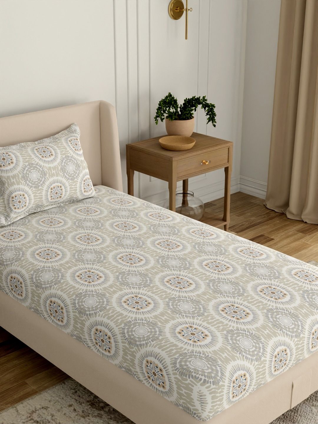 Portico Grey 144 TC Single Bedsheet with 1 Pillow Covers-picture-25