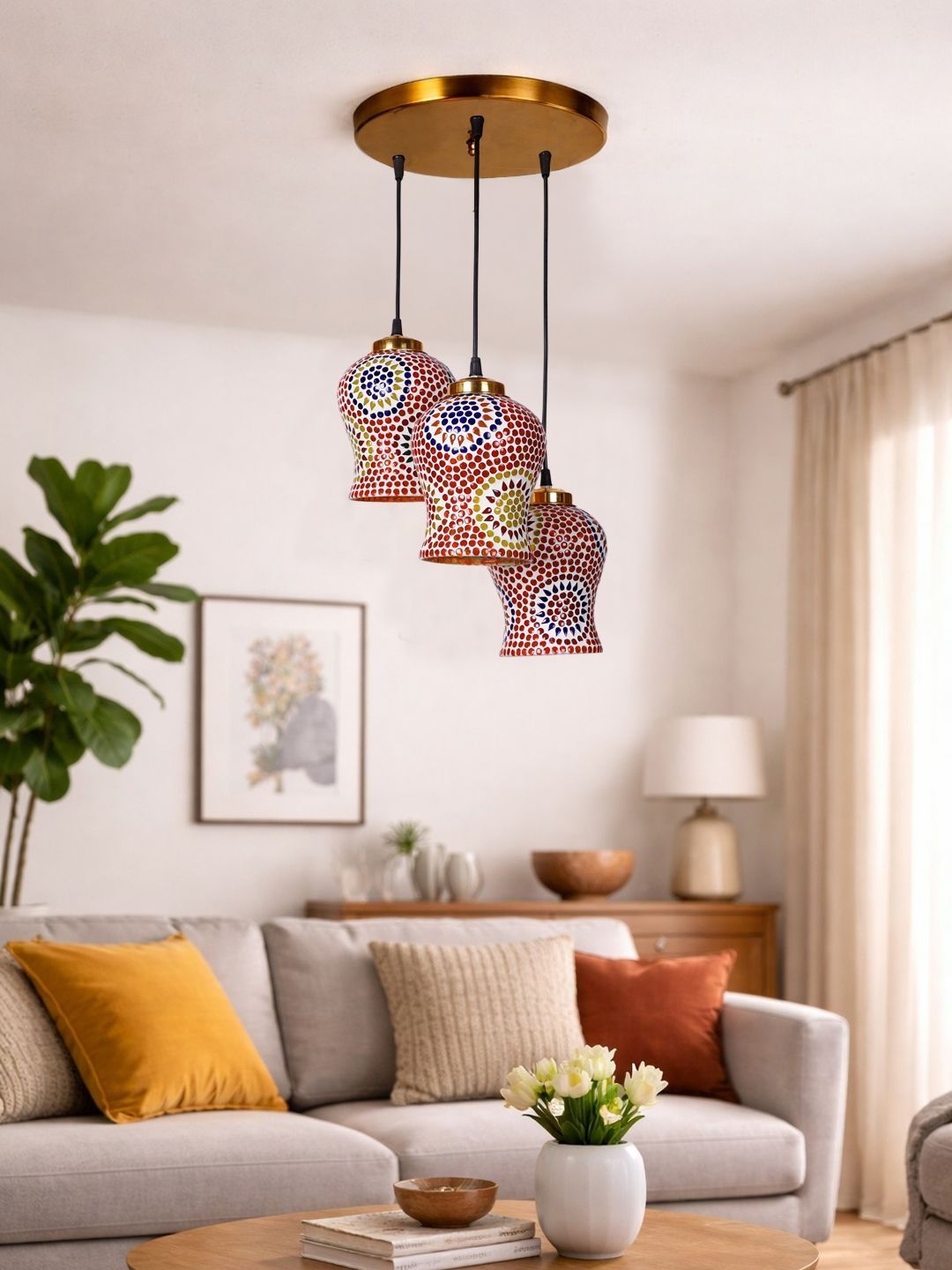 Aura Set of 3 Mosaic Glass Pendant Cluster Hanging Ceiling lamps-picture-41