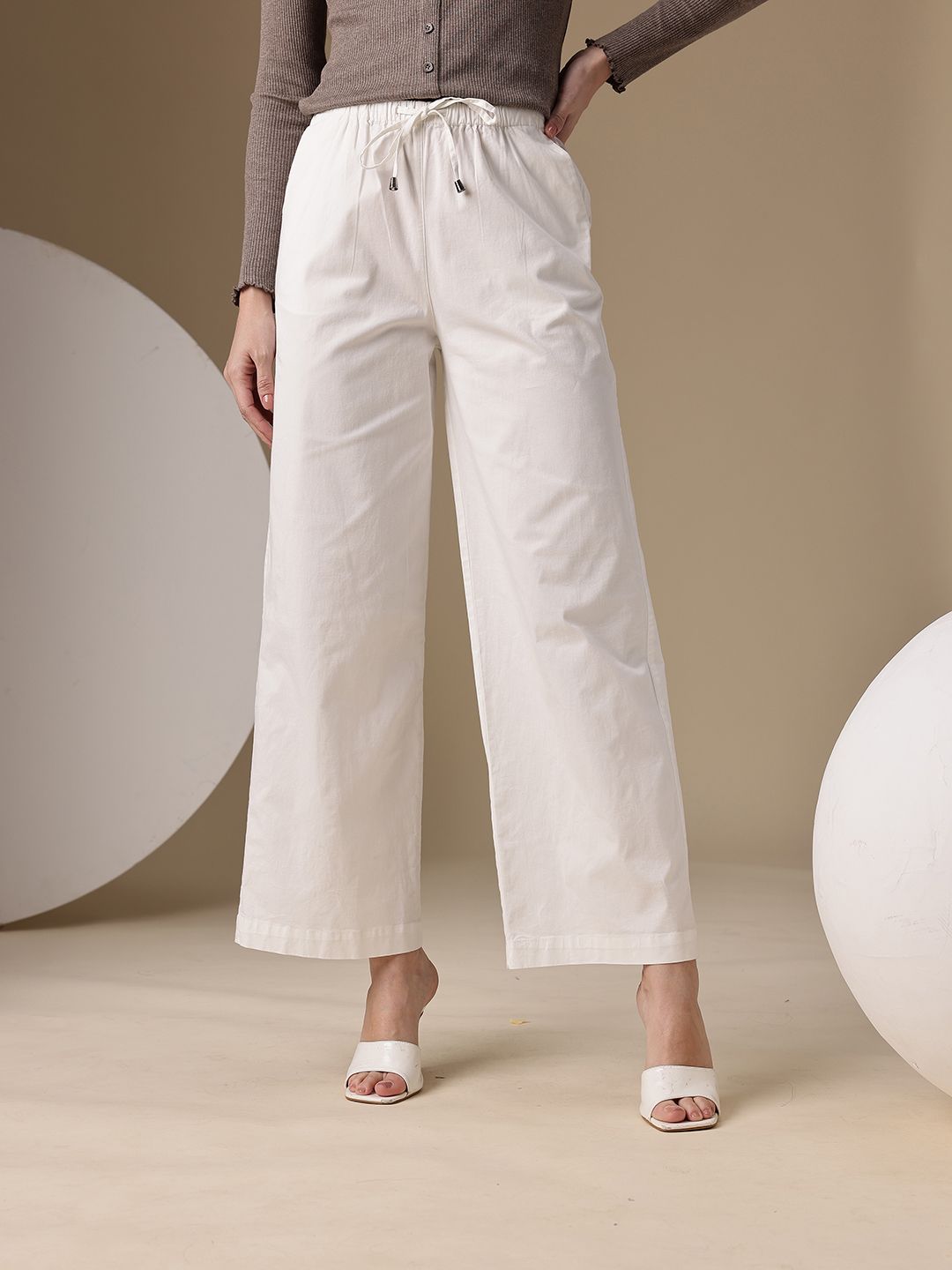Chemistry Women Pure Cotton Relaxed Flared High-Rise Trousers-picture-21
