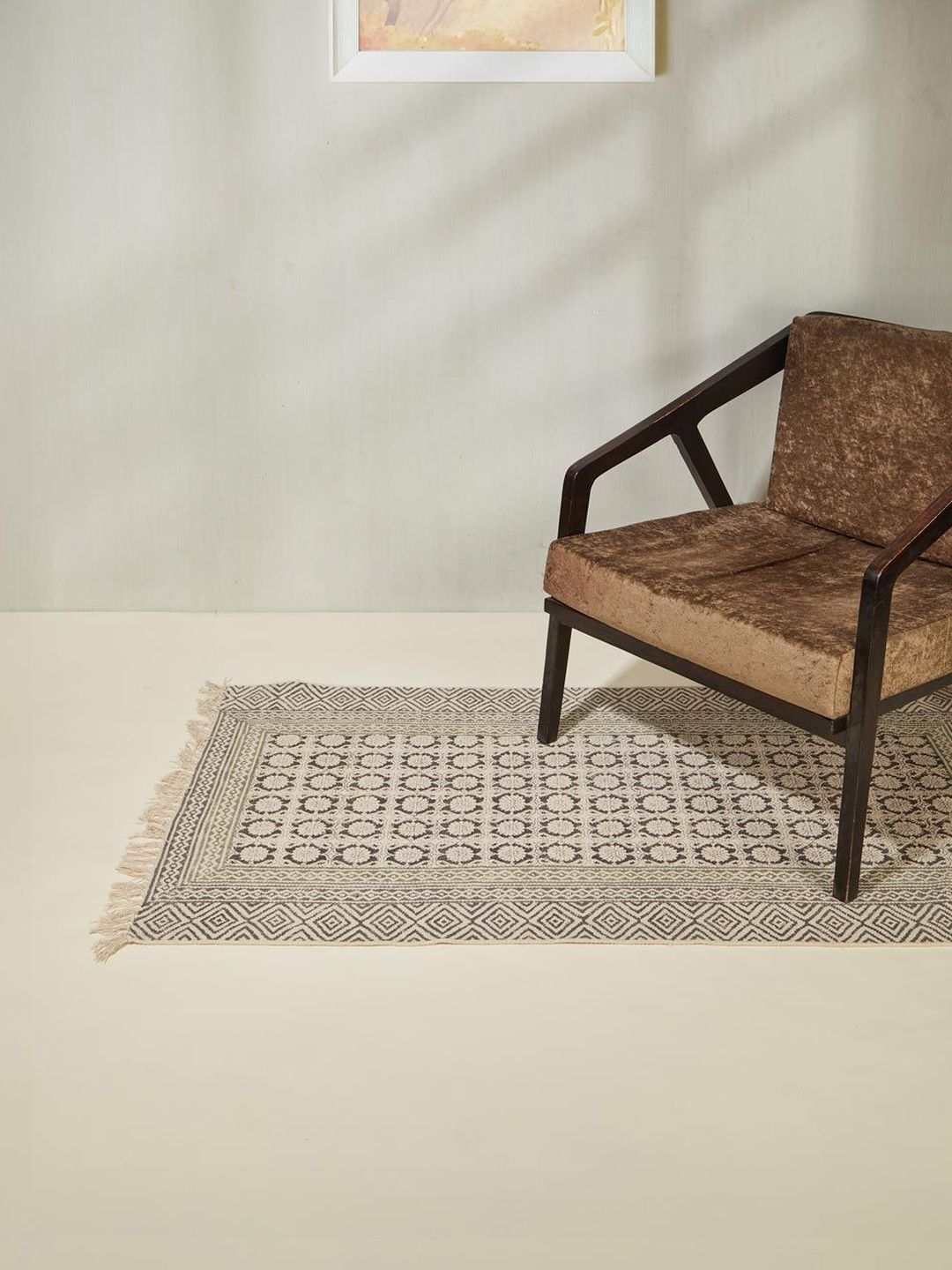 Fabindia Grey & White Ethnic Motifs Cotton Dhurrie-image-13