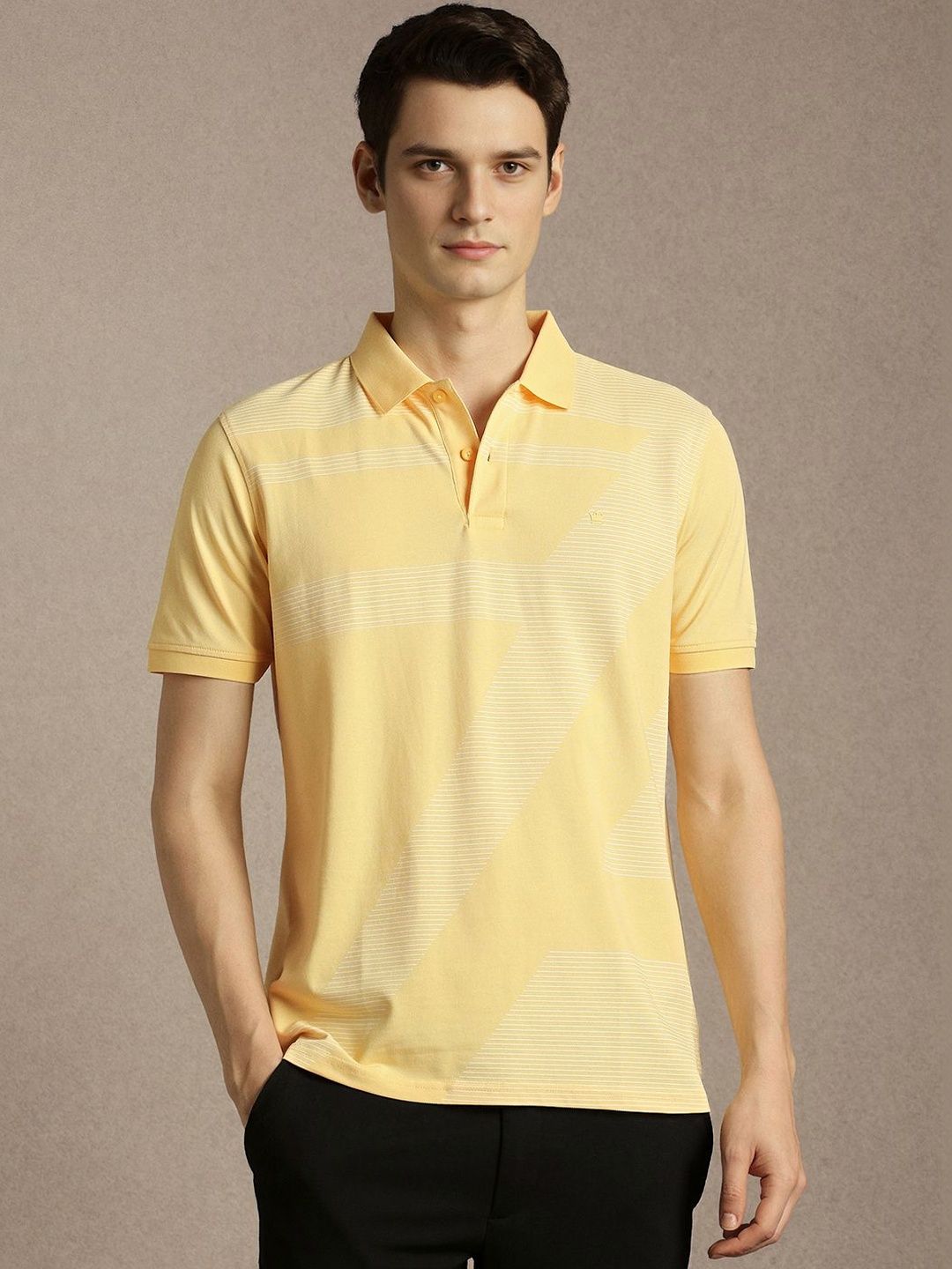 Louis Philippe Striped Polo Collar Cotton T-shirt-image-5