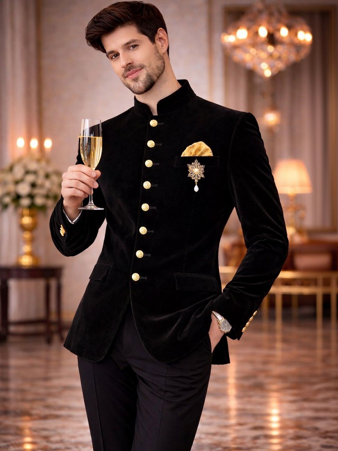 House of Pataudi Embellished Tailored-Fit Jodhpuri Bandhgala Party Blazer-picture-27