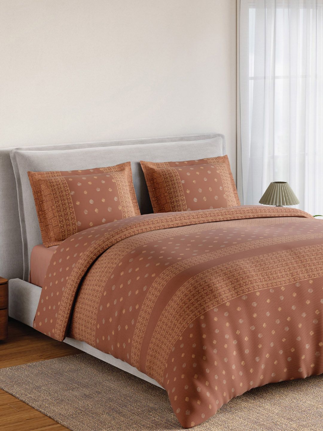 SPACES Brown Graphic 144 TC Queen Bedsheet with 2 Pillow Covers-image-33