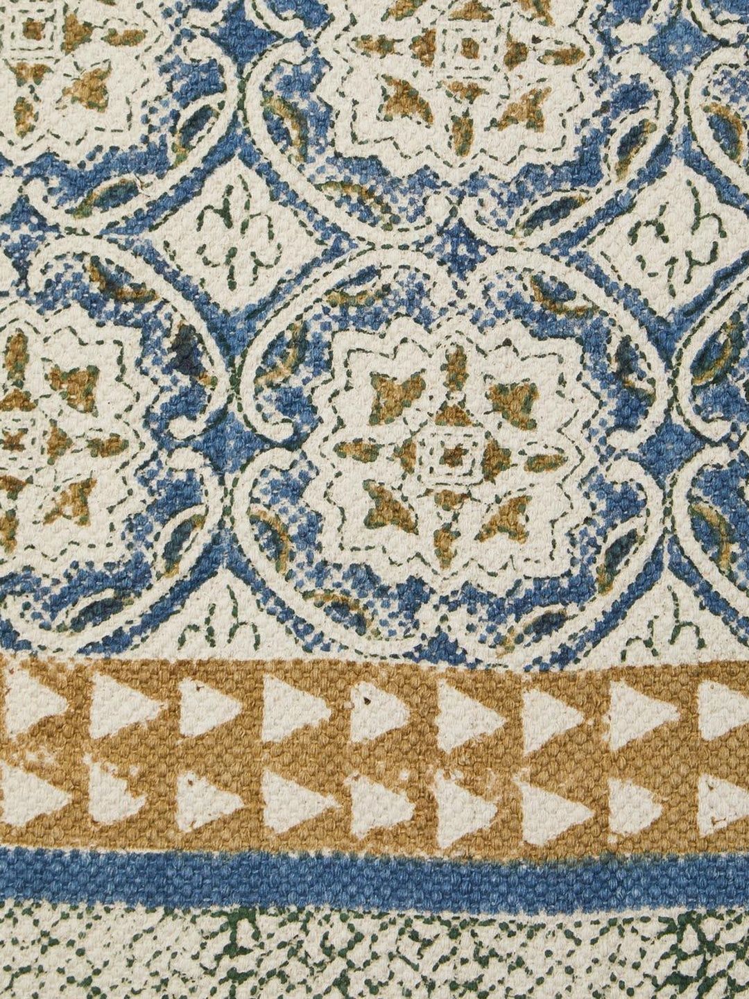 Fabindia Teal Blue & Beige Ethnic Motifs Cotton Dhurrie-image-39