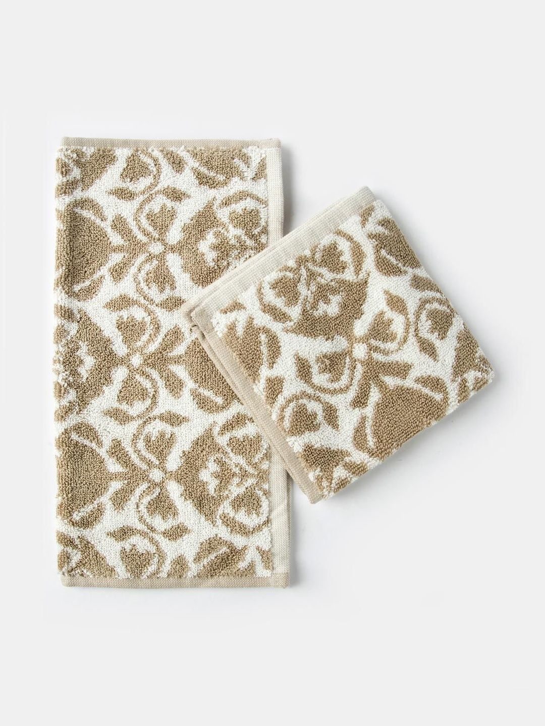 Fabindia Brown & Beige 2 Piece Cotton 550 GSM Towel Set-image-24