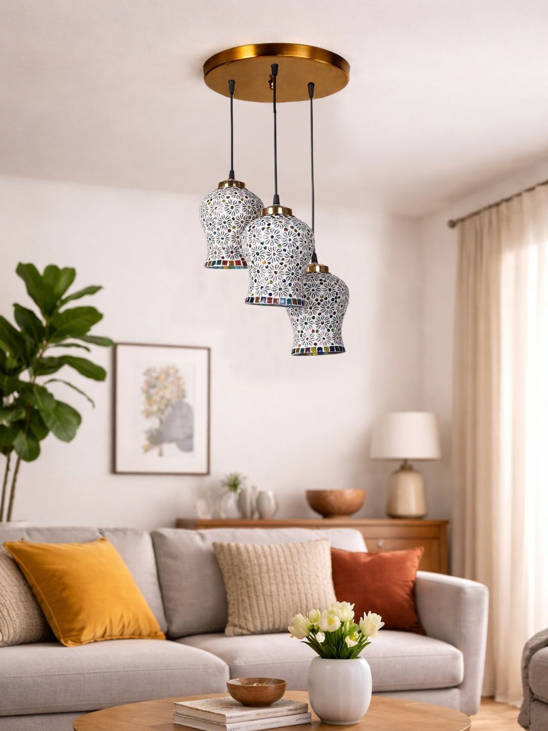 Aura 3-Light Mosaic Glass Pendant Cluster Chandelier for Living Room-picture-16