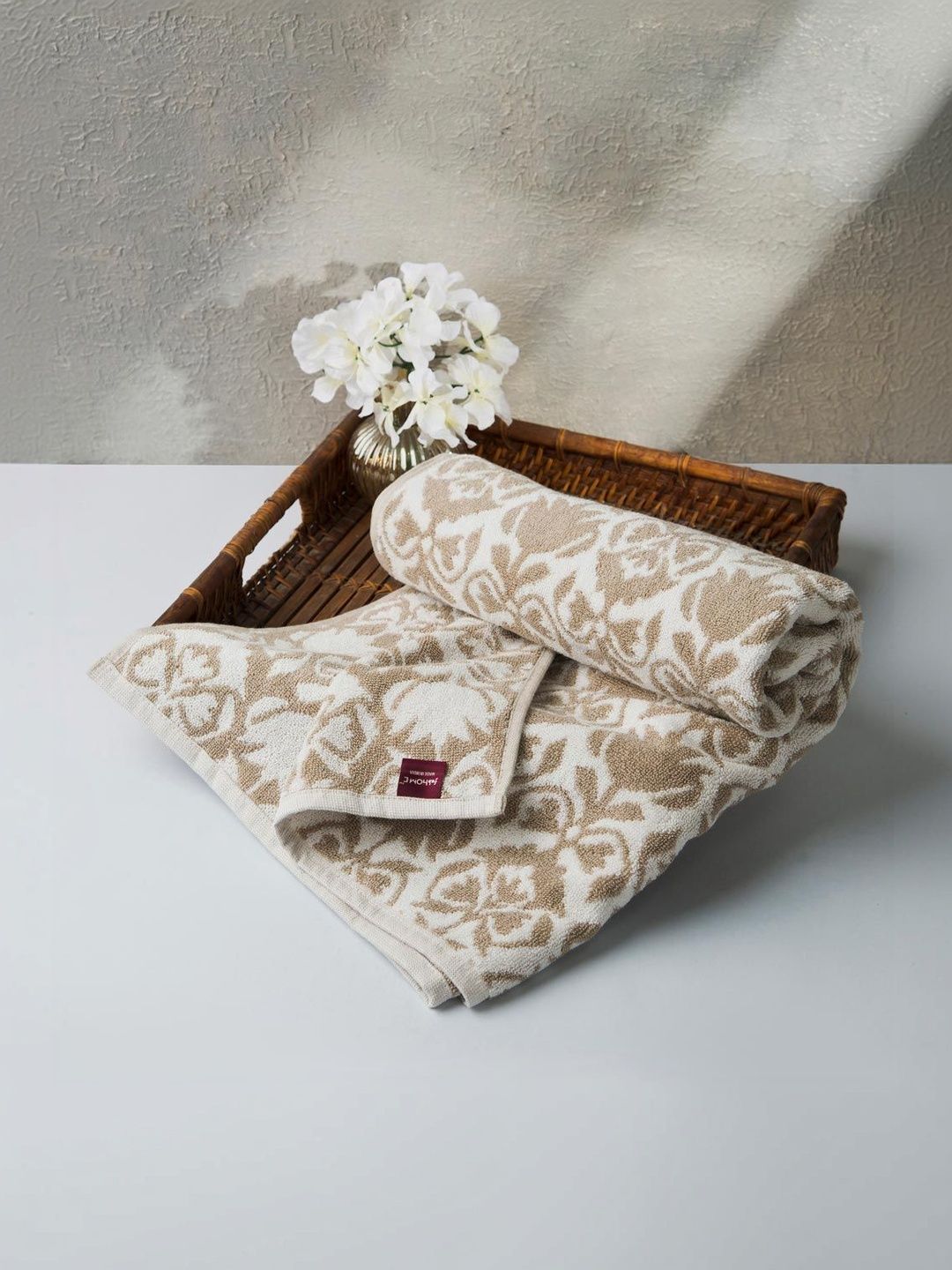 Fabindia Beige & White Woven Design 550 GSM Cotton Hand Towels-picture-17