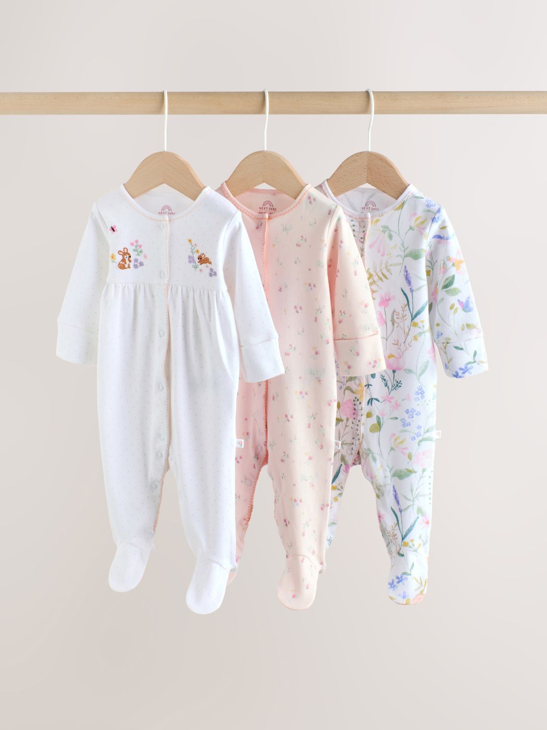 NEXT Girls Pack of 3 Pure Cotton Printed Sleepsuits-picture-39