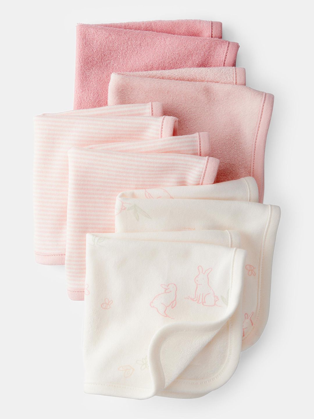 Carter's Girls Pink & White Printed Cotton 250-GSM 6-Pcs Face Towels-picture-32