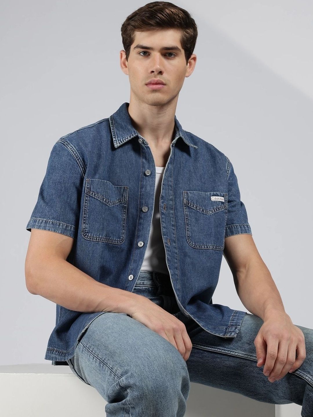 Calvin Klein Jeans Solid Regular Fit Twill Woven Shirt-image-15