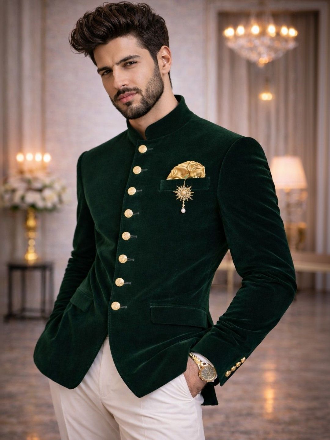 House of Pataudi Embellished Tailored-Fit Jodhpuri Bandhgala Party Blazer-picture-16