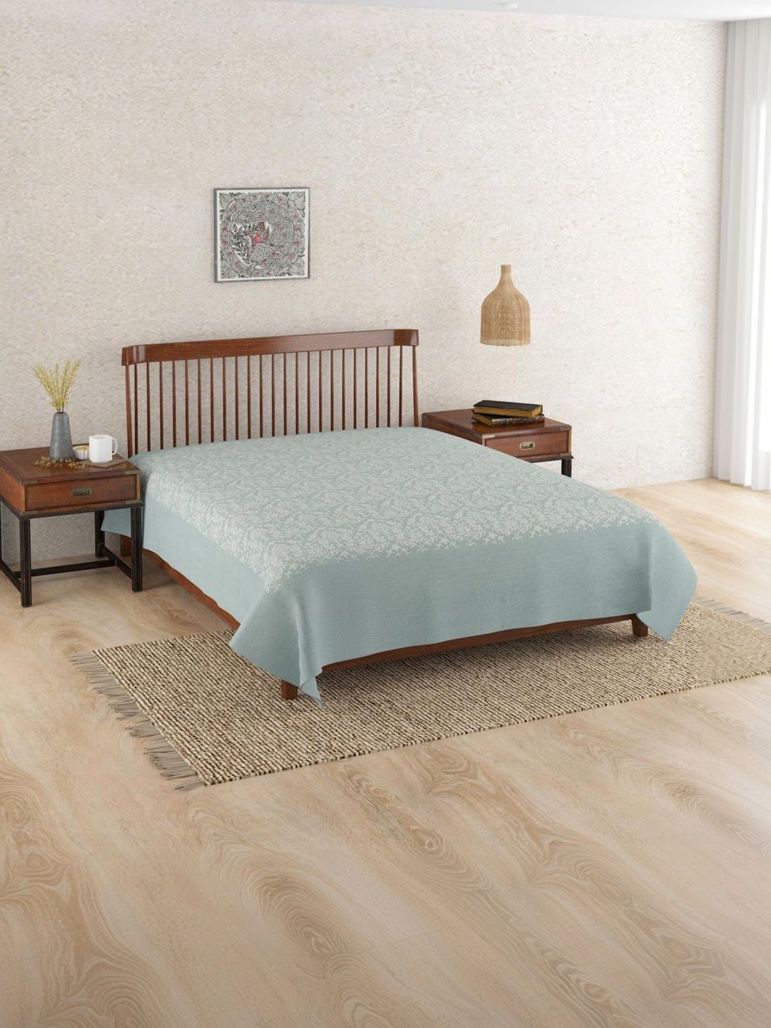 Fabindia Blue & White Woven Design Cotton Double King Bed Covers-picture-36