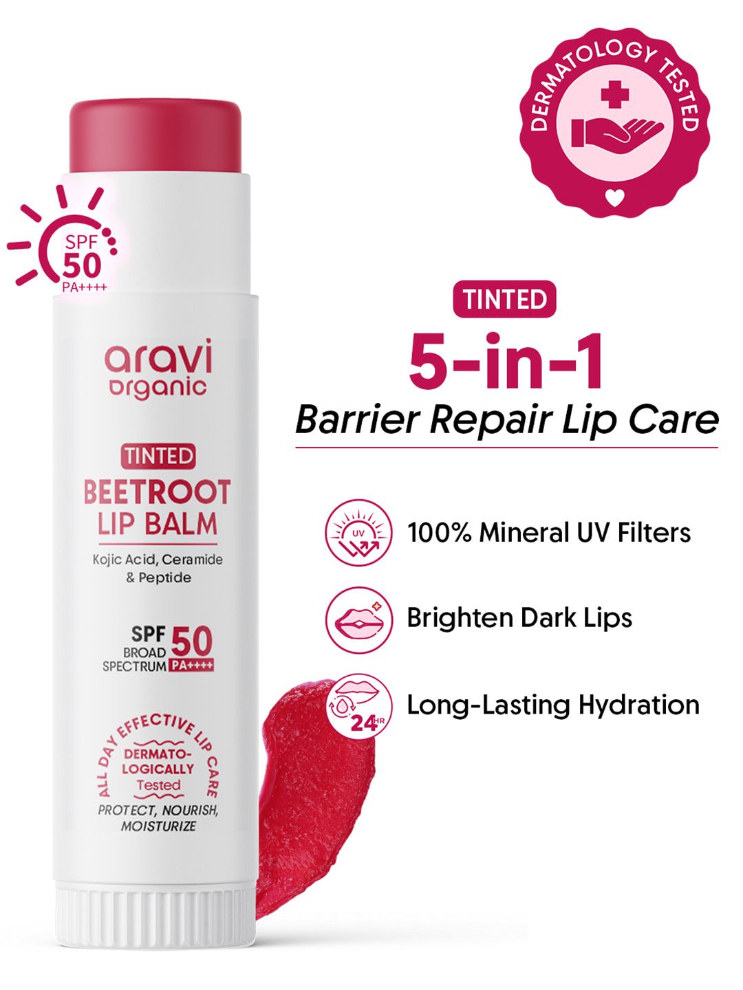 Aravi Organic Tinted Lip Balm SPF50 PA++++ Chapped & Dark Lips Kojic Acid & Ceramide - 5g-picture-12