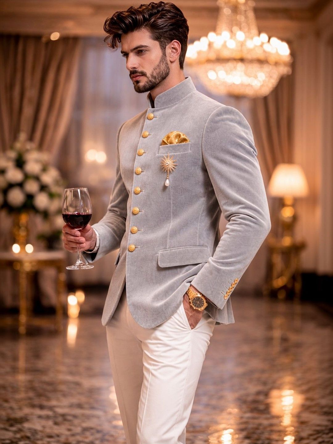 House of Pataudi Embellished Tailored-Fit Jodhpuri Bandhgala Party Blazer-picture-25