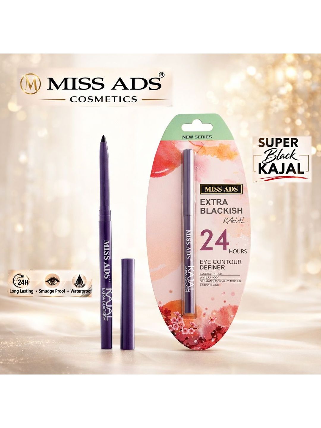 MISS ADS 24H Smudge Proof Waterproof Eye Pencil - 15 g- Extra Black-picture-3