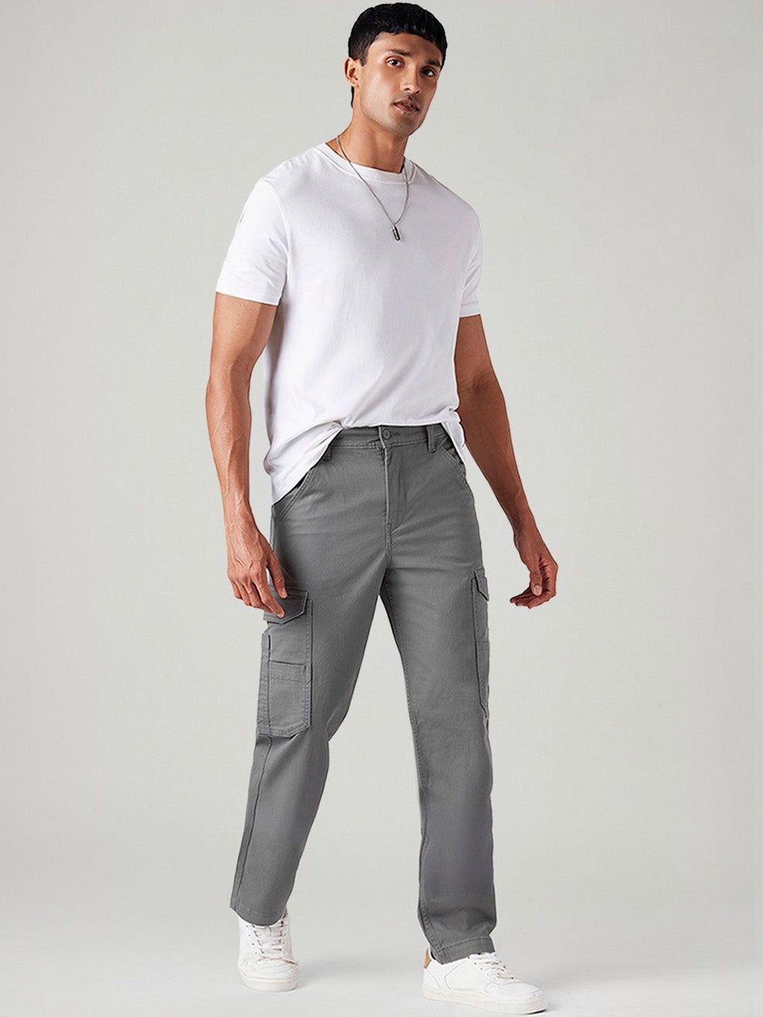 Levis Men's Grey Straight Fit Mid Rise Cargos Trousers-picture-18