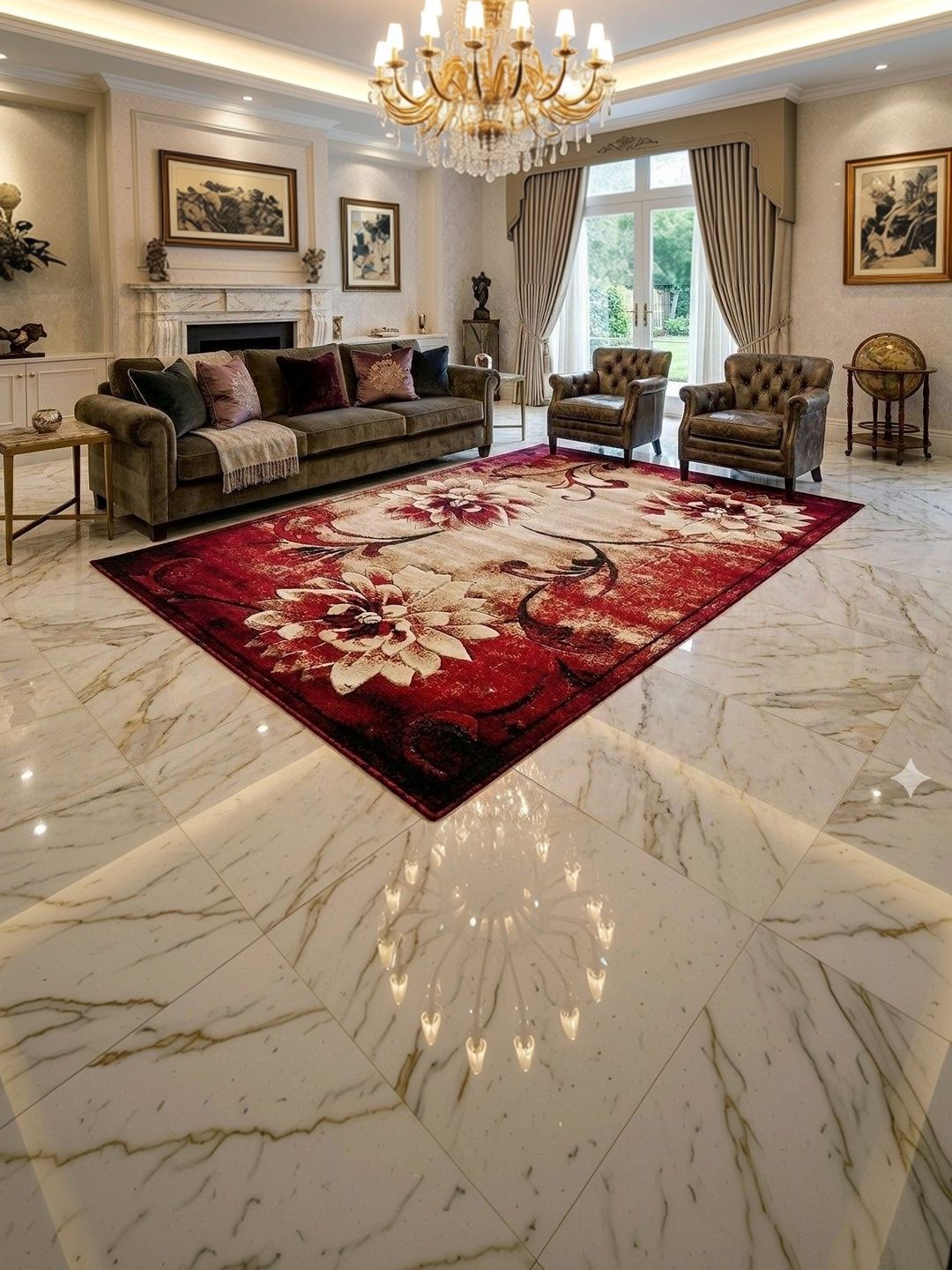 KAYNAT CARPET Red Floral Anti-Skid Woollen Carpet-picture-17