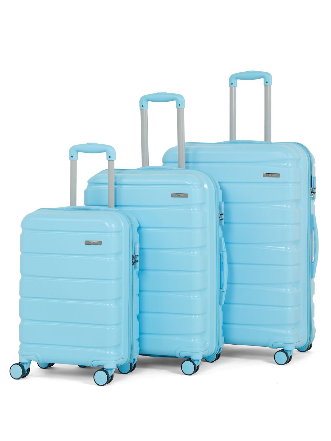 Teakwood Leathers Set Of 3 Textured Hard Sided Trolley Suitcases - Cabin+Medium+Large-picture-34