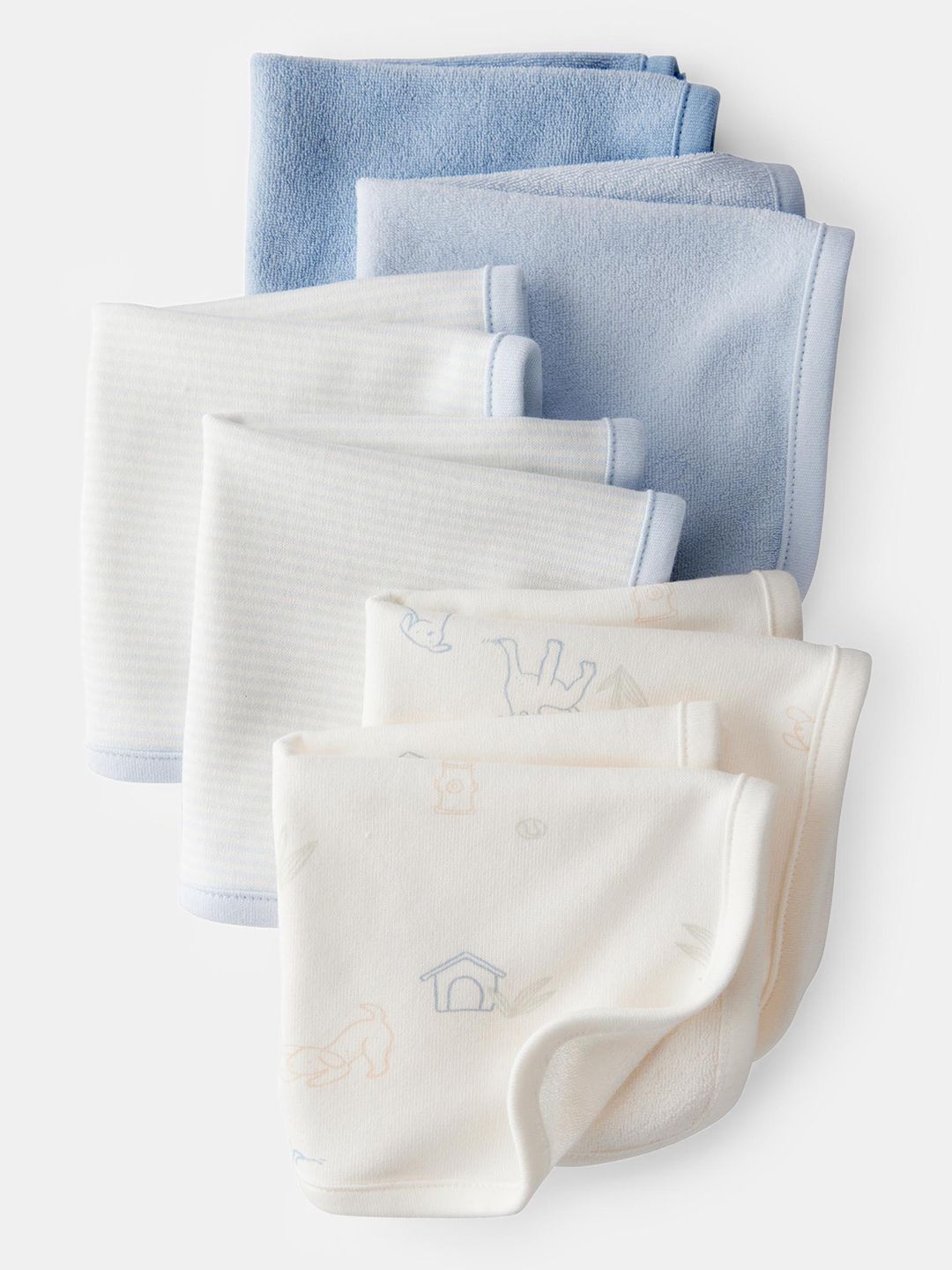 Carter's Boys Blue & White Printed 250-GSM 6-Pcs Face Towels-picture-55