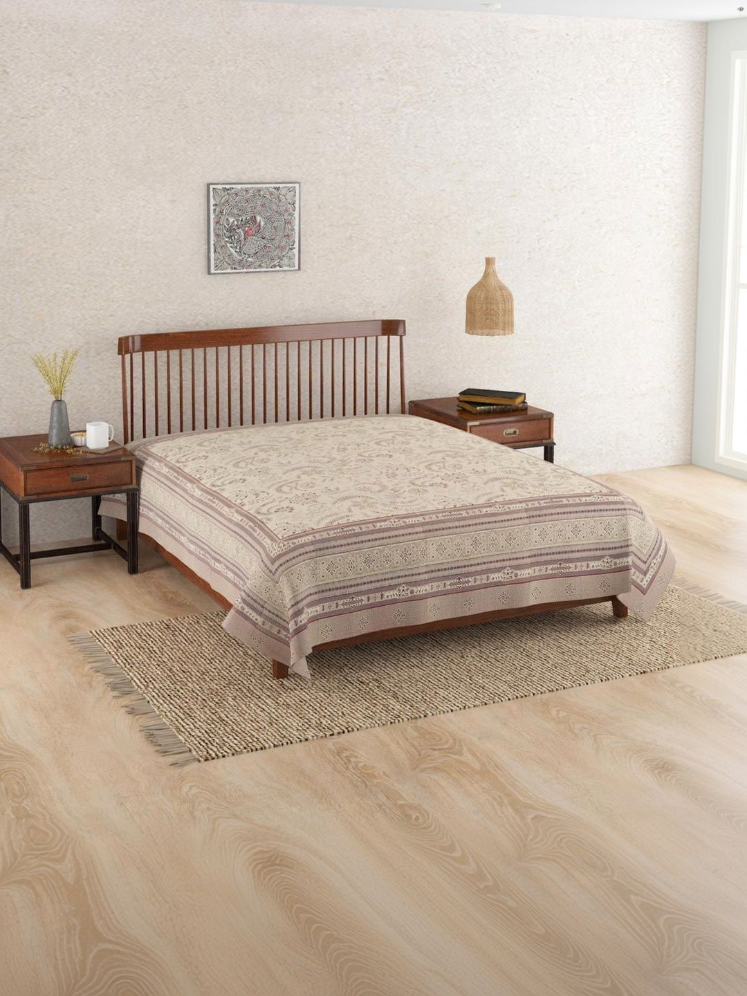 Fabindia Off White & Taupe Ethnic Motifs Cotton Single Bed Covers-picture-49