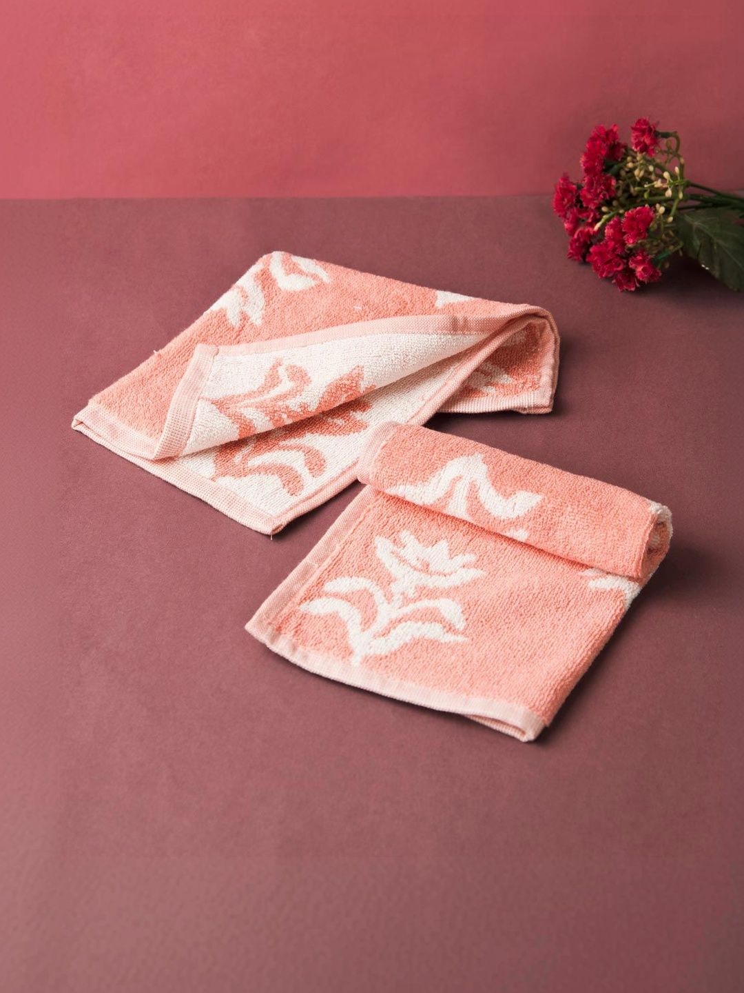 Fabindia Pink & White 2 Piece Cotton 550 GSM Towel Set-image-39