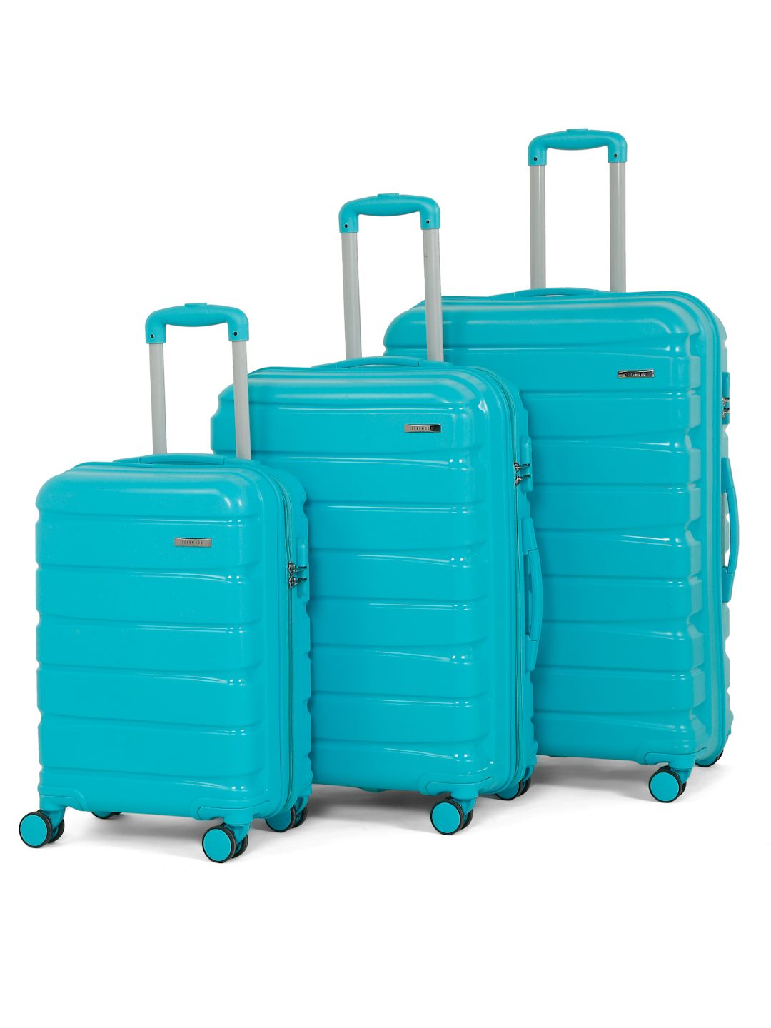 Teakwood Leathers Set of 3 Aqua Green Solid Hard Sided Trolley Bag-picture-16