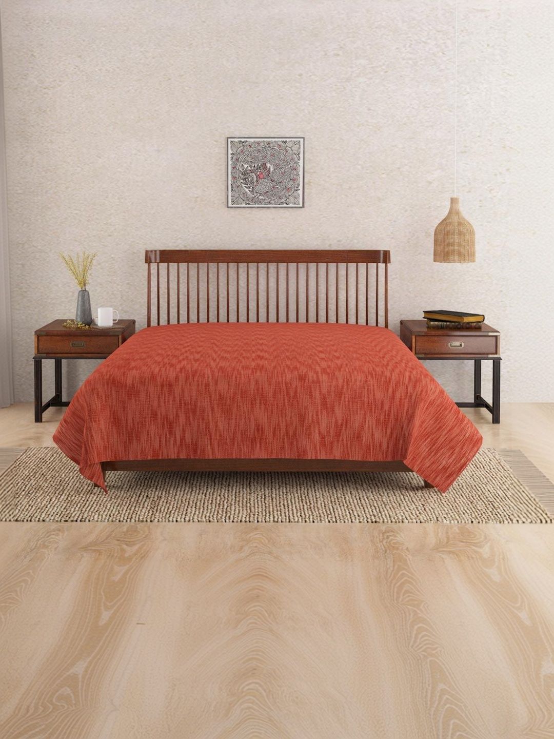Fabindia Rust Woven Design Cotton Single Bed Covers-image-23