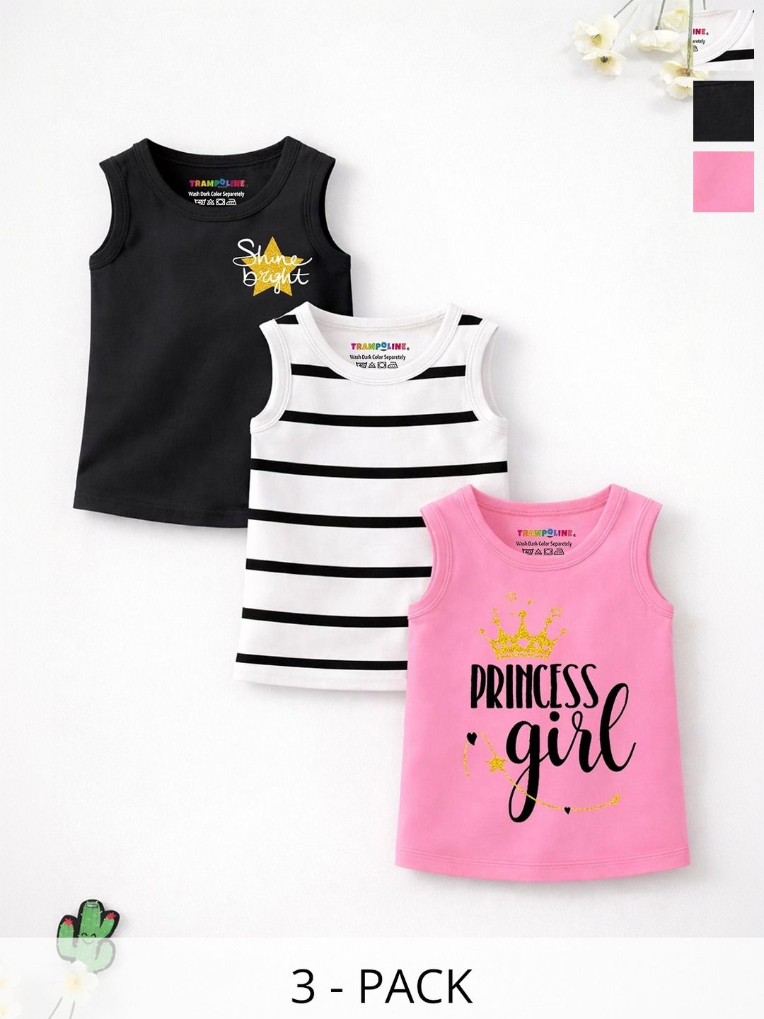 YK X Trampoline Girls Pack Of 3 Printed Sleeveless T-Shirt-picture-28