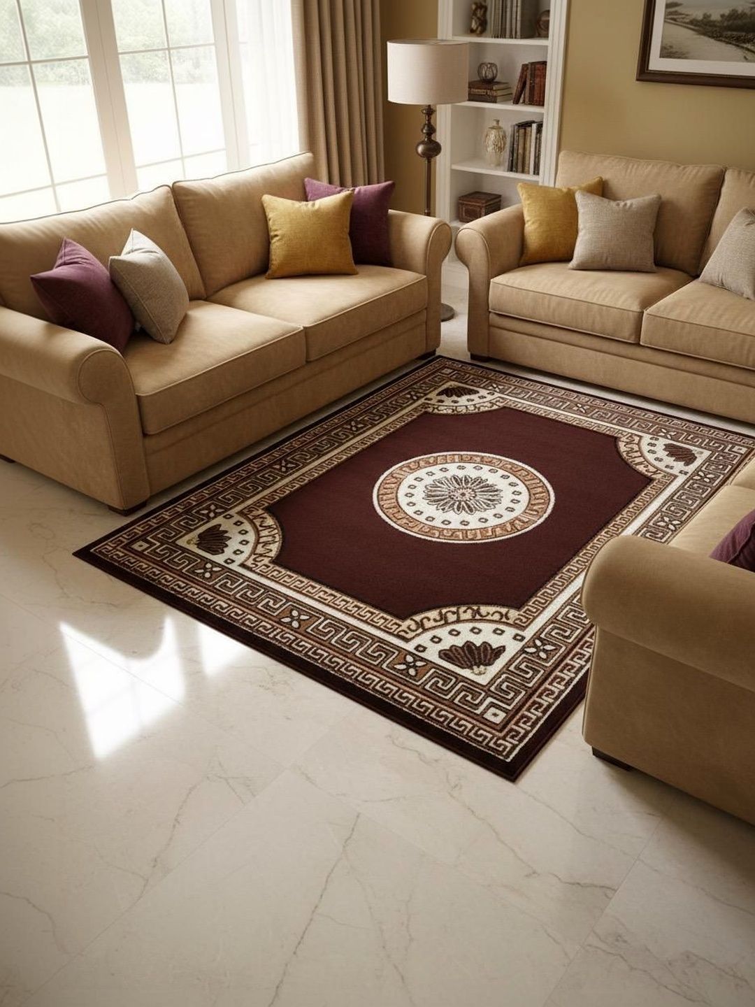 ZAMZAM CARPET Brown Ethnic Motifs Anti-Skid Polypropylene Carpet-image-37