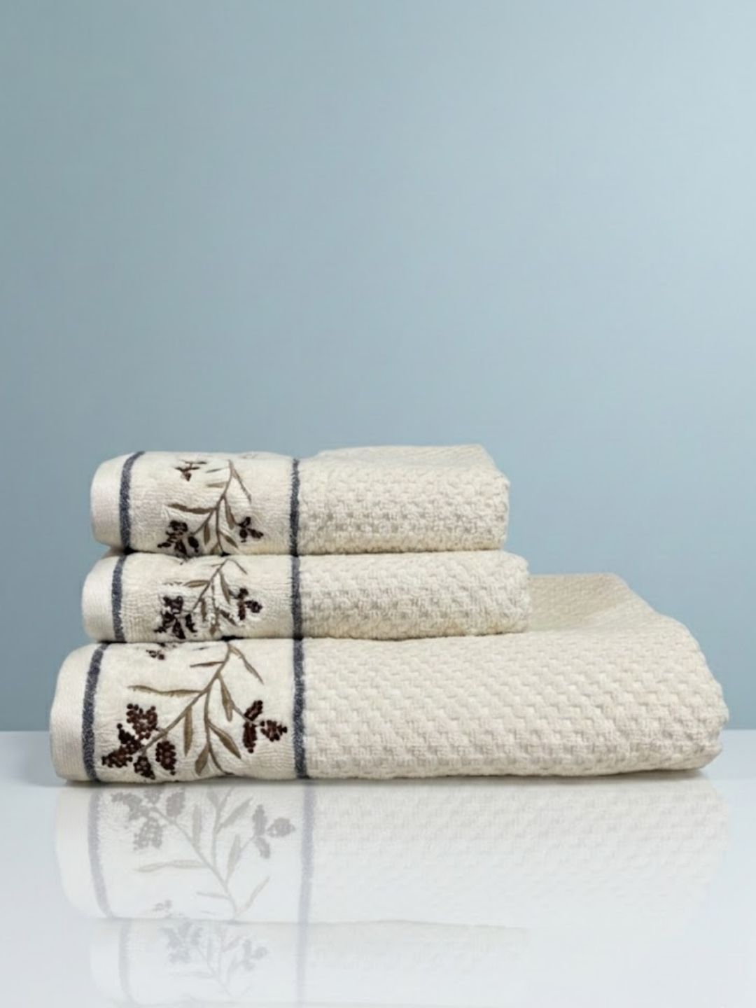 SENSES Cream-Coloured & Grey 4 Piece Cotton 550 GSM Towel Set-image-5
