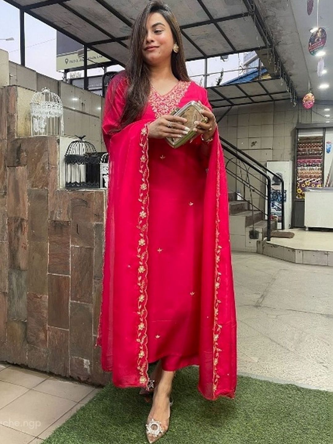 KALINI Women Ethnic Motifs Embroidered Regular Thread Work Kurta with Trousers & With Dupatta-picture-47