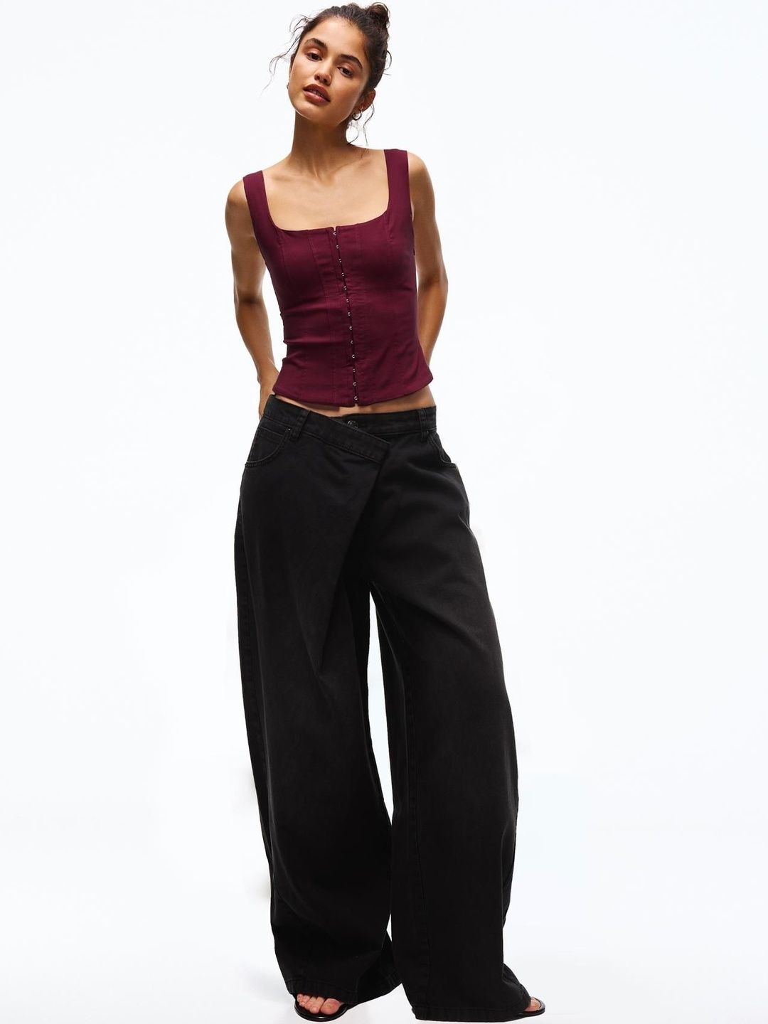 Bershka Square Neck Strappy Crop Top view 5