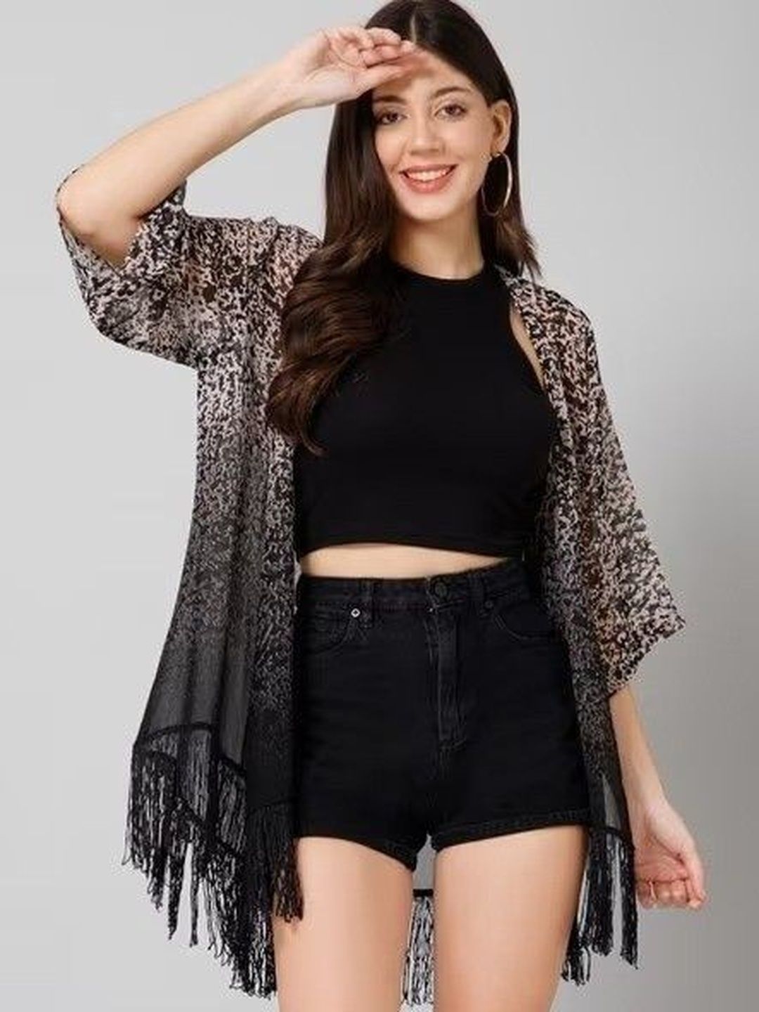 Lunice Women Printed Tasselled Shrug-image-33