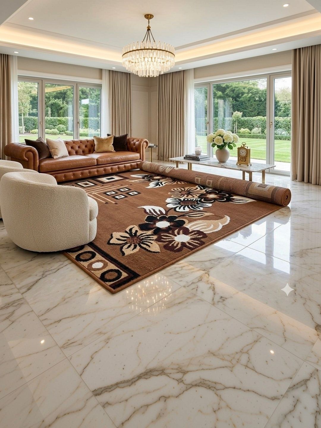 ZAMZAM CARPET Gold-Toned Floral Anti-Skid Polypropylene Carpet-picture-42