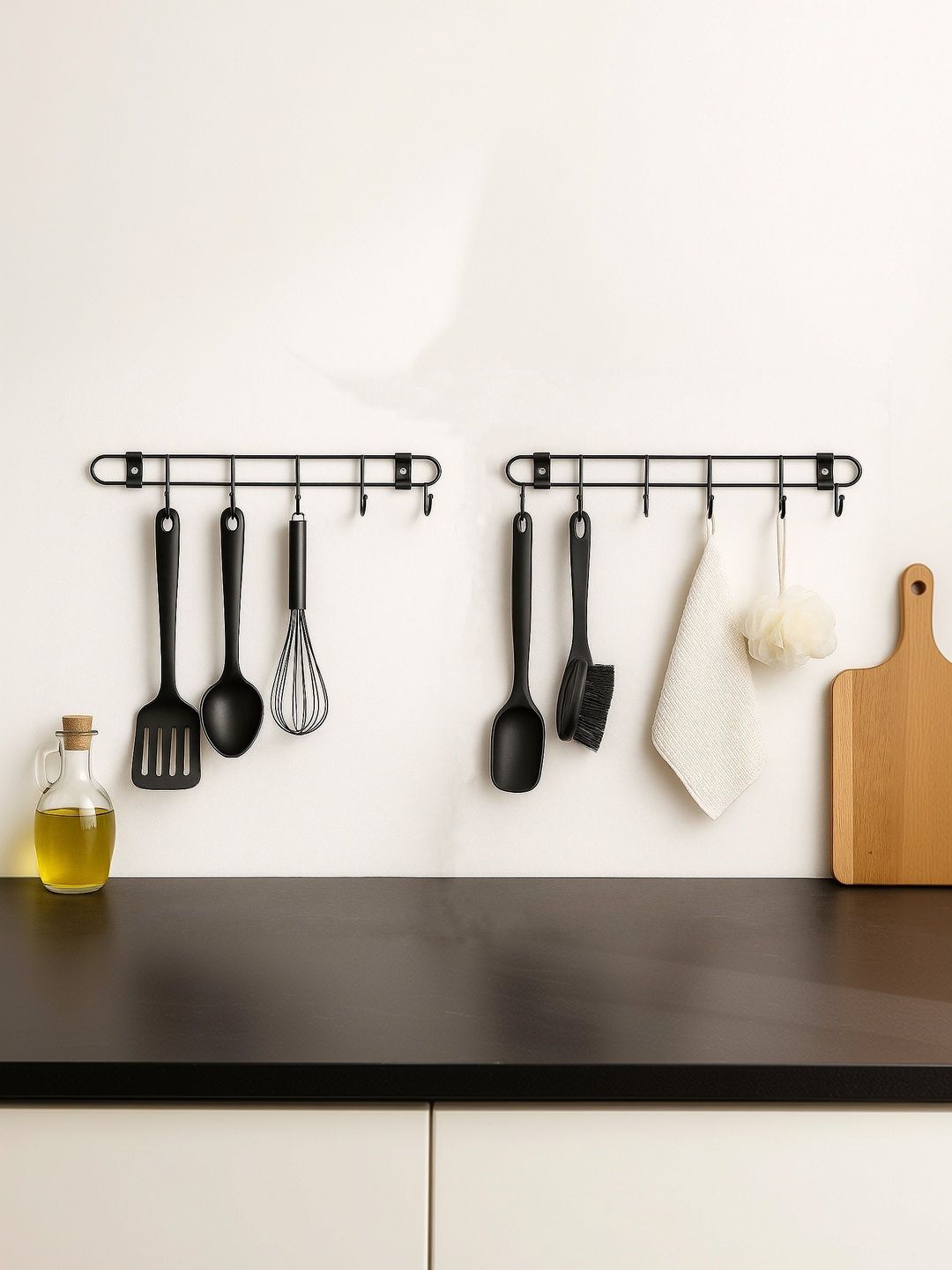 DXDT Black Carbon Steel Kitchen Wall Mounted 6-Hooks 2-Pcs Utensil Hangers-picture-23