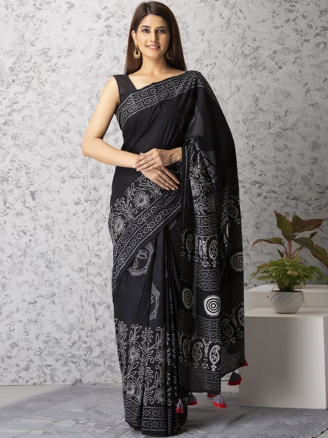 Hastshilpi Ethnic Motifs Cotton Mulmul Bagru Saree-picture-49