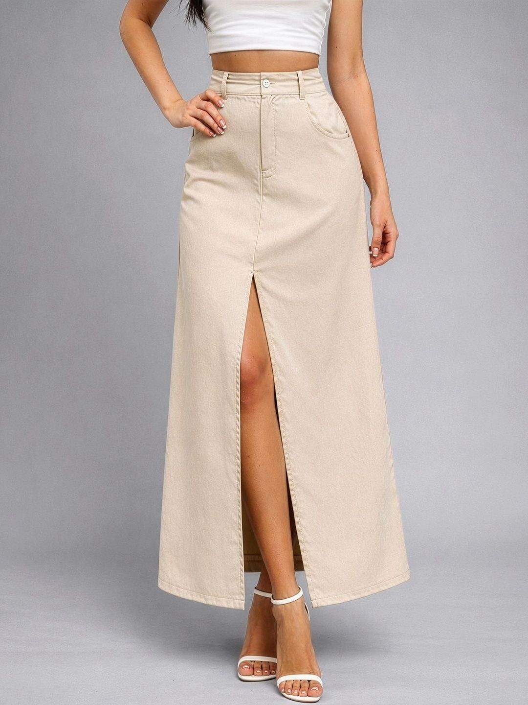 AAHWAN Women Slits Front Slit Maxi Straight Skirt-picture-51