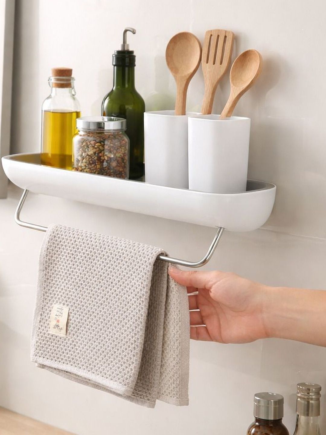 DXDT White Multipurpose Wall Mounted Kitchen Rack With Detachable Towel Holder-picture-13