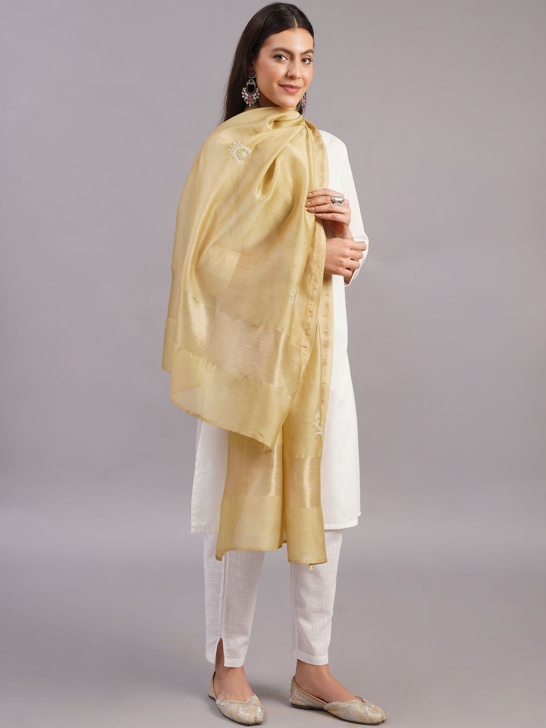 JAYPORE Ethnic Motifs Embroidered Cotton Silk Dupatta with Thread Work-picture-47