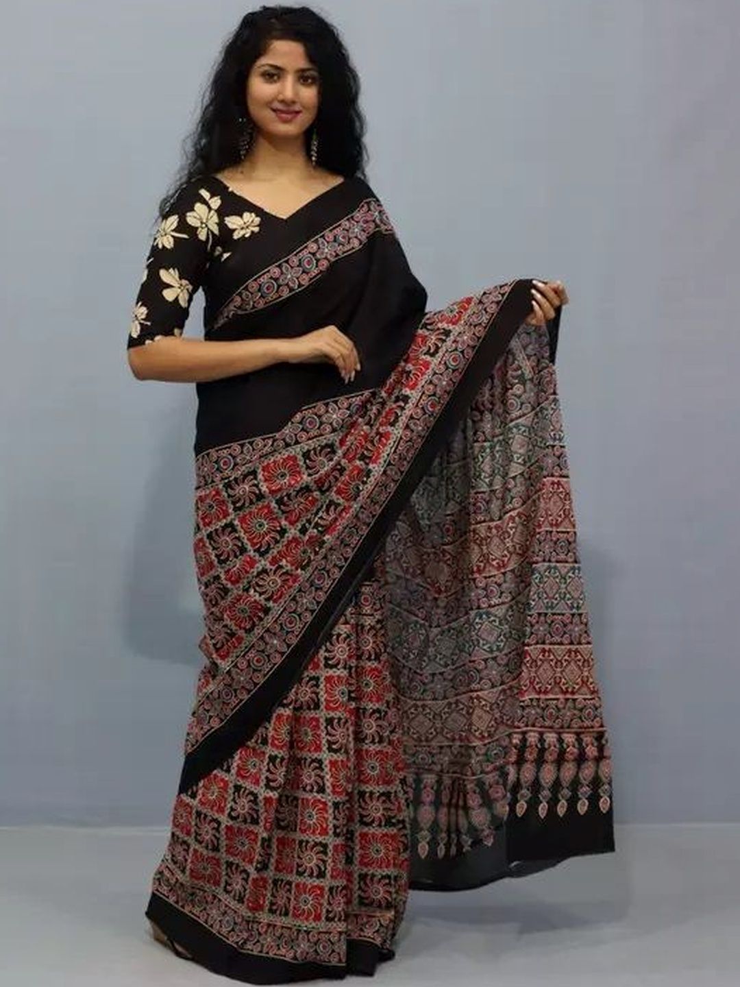Hastshilpi Ethnic Motifs Cotton Mulmul Bagru Saree-picture-43