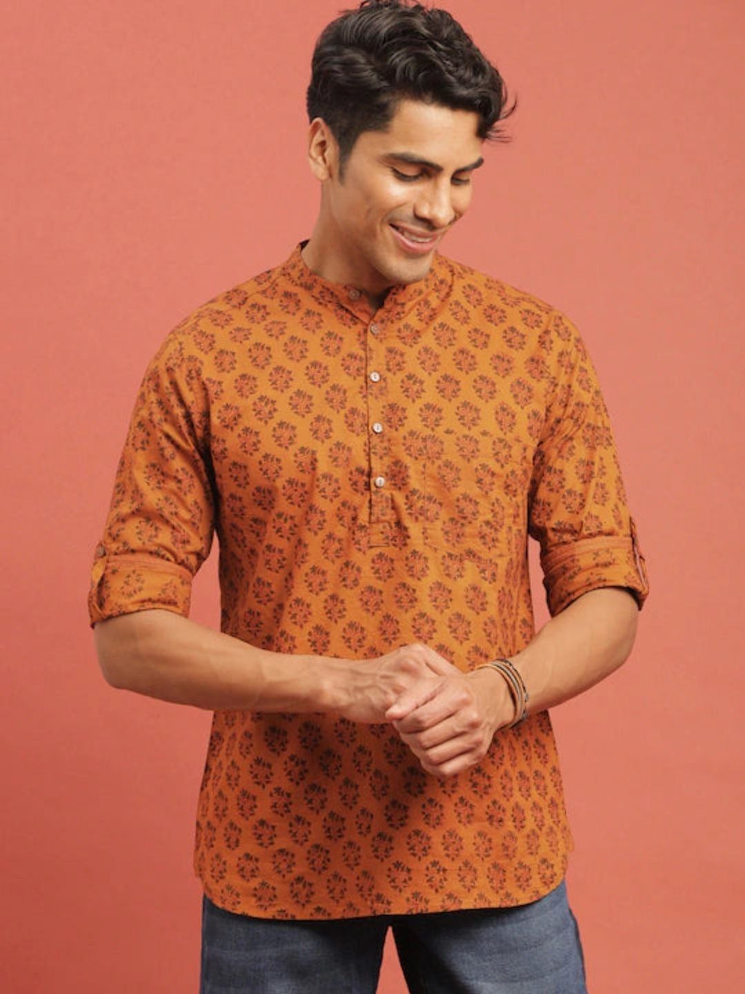 Deelmo Men Floral Printed Thread Work Kurta-picture-14