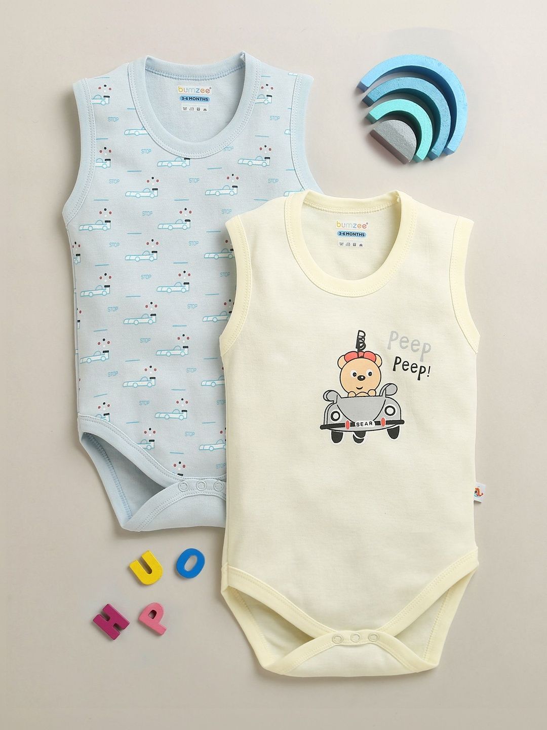 BUMZEE Pack of 2 Printed Cotton Round Neck Bodysuit-image-26