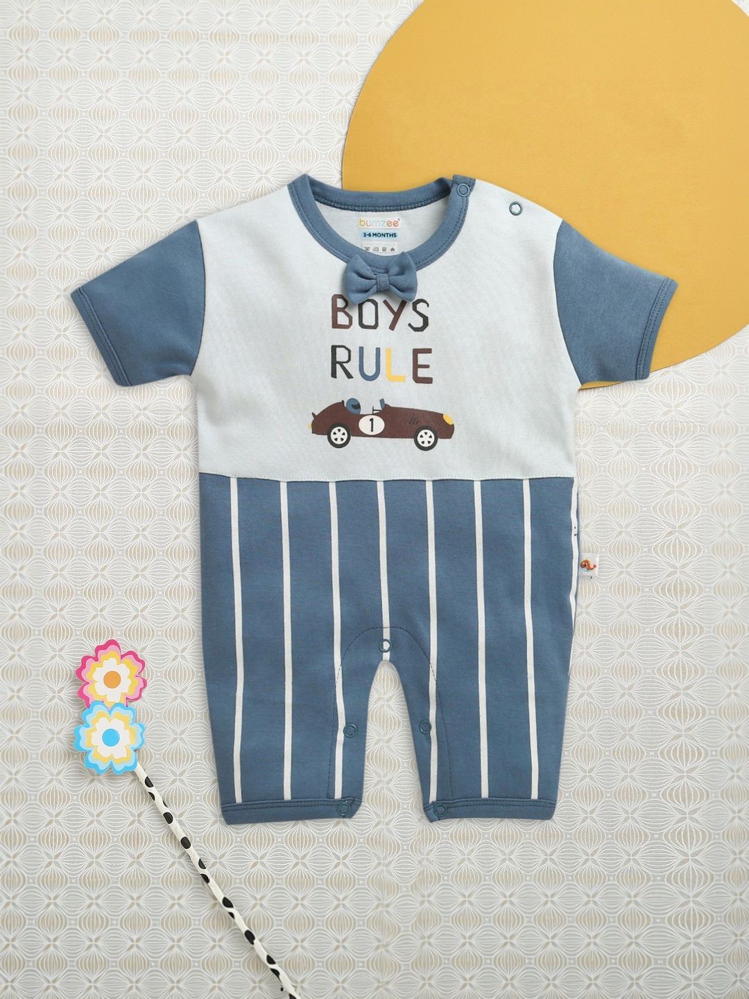 BUMZEE Infants Boys Striped Cotton Rompers-picture-56